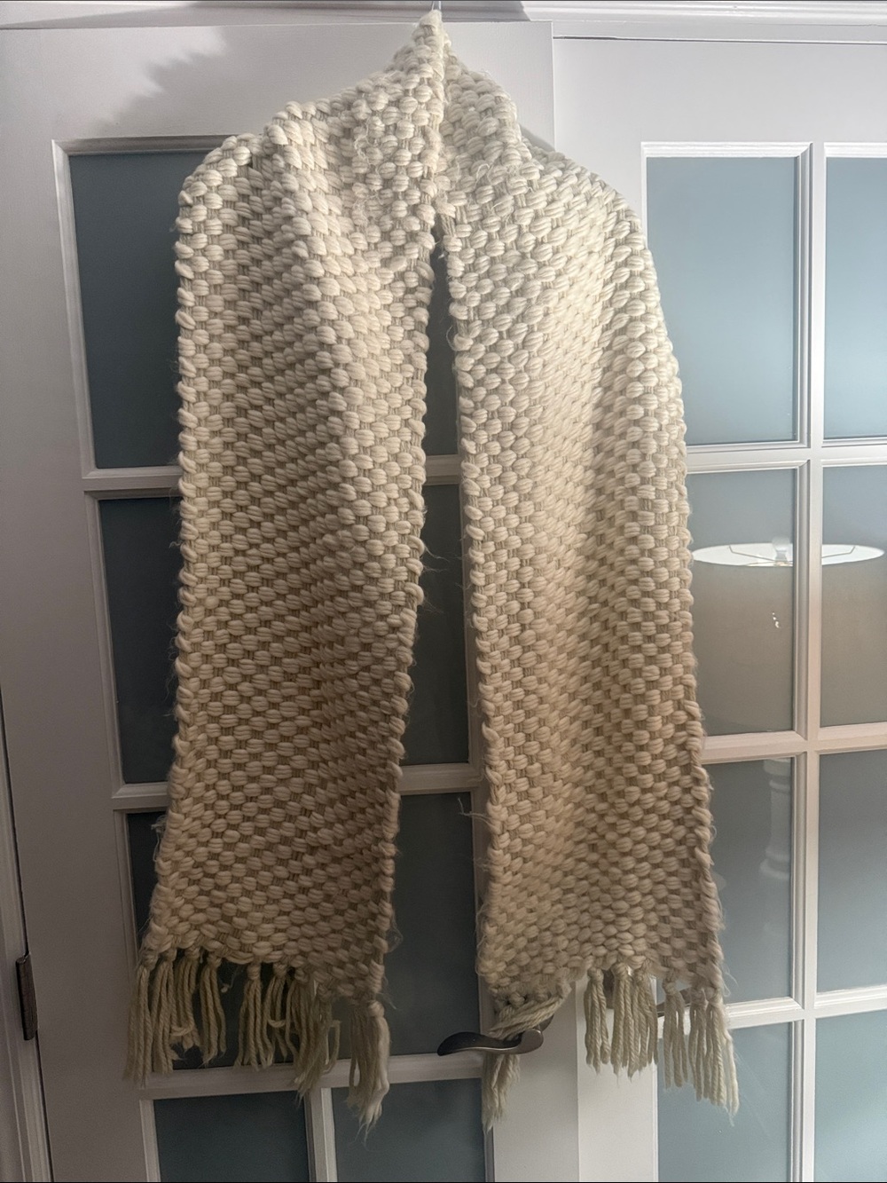 Anthropologie Cream Chunky Knit Fringe Scarf